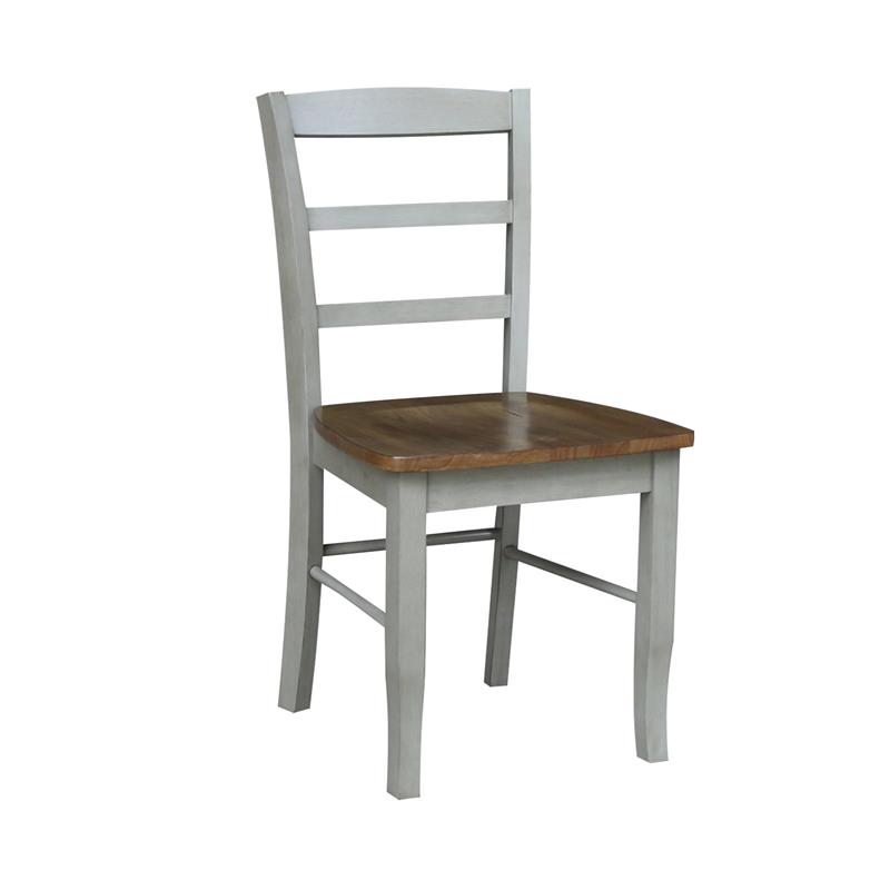 Pemberly Row Set of 2 Solid Wood Ladderback Chairs in Distressed Hickory / Stone