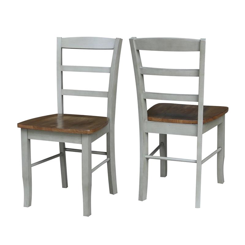Pemberly Row Set of 2 Solid Wood Ladderback Chairs in Distressed Hickory / Stone