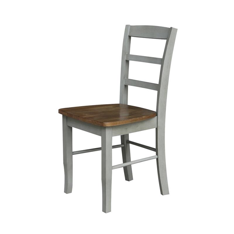 Pemberly Row Set of 2 Solid Wood Ladderback Chairs in Distressed Hickory / Stone