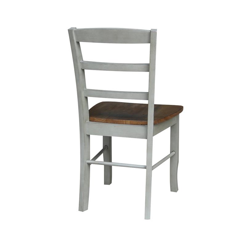 Pemberly Row Set of 2 Solid Wood Ladderback Chairs in Distressed Hickory / Stone