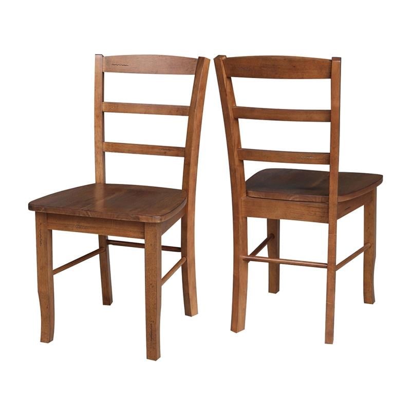 Pemberly Row Set of 2 Solid Wood Madrid Ladderback Chairs in Distressed Oak