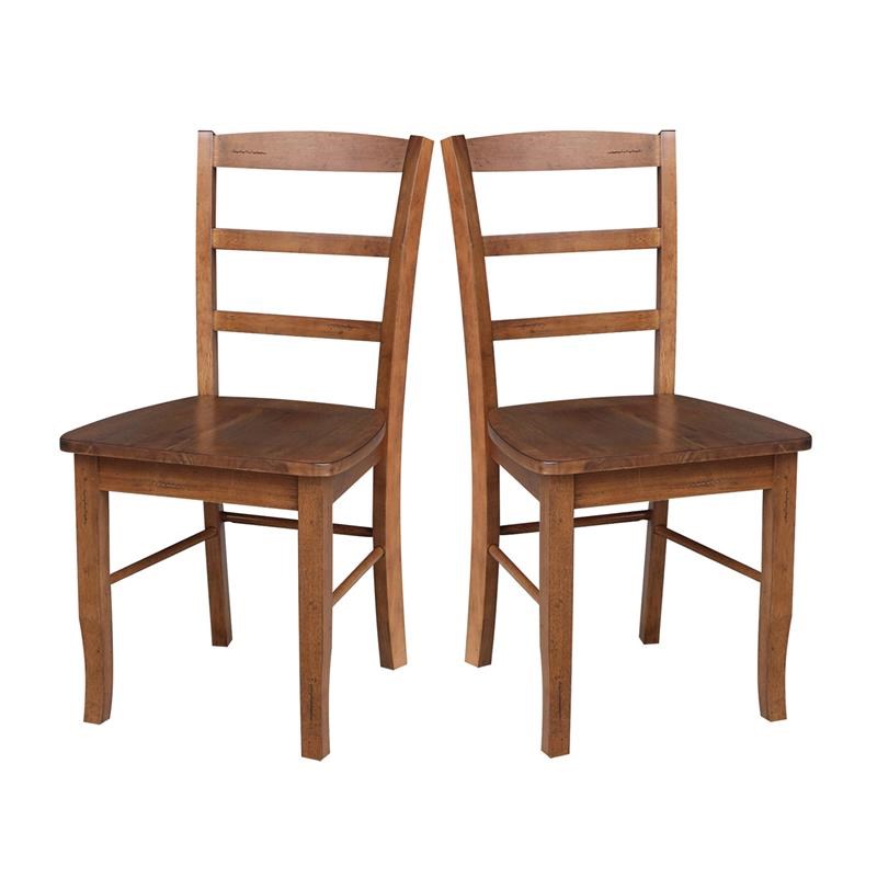Pemberly Row Set of 2 Solid Wood Madrid Ladderback Chairs in Distressed Oak
