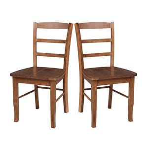 Pemberly Row Set of 2 Solid Wood Madrid Ladderback Chairs in Distressed Oak