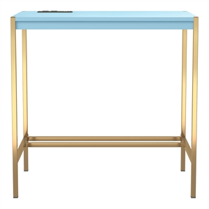 Pemberly Row Modern Wood Writing Desk with USB Port in Aruba Blue