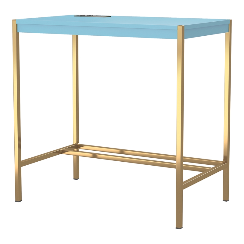 Pemberly Row Modern Wood Writing Desk with USB Port in Aruba Blue