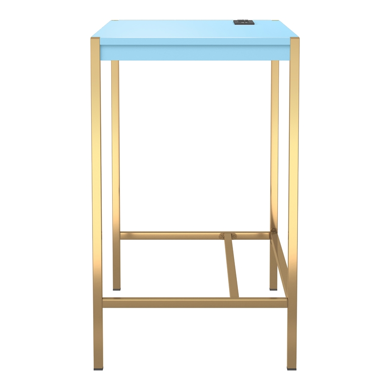 Pemberly Row Modern Wood Writing Desk with USB Port in Aruba Blue