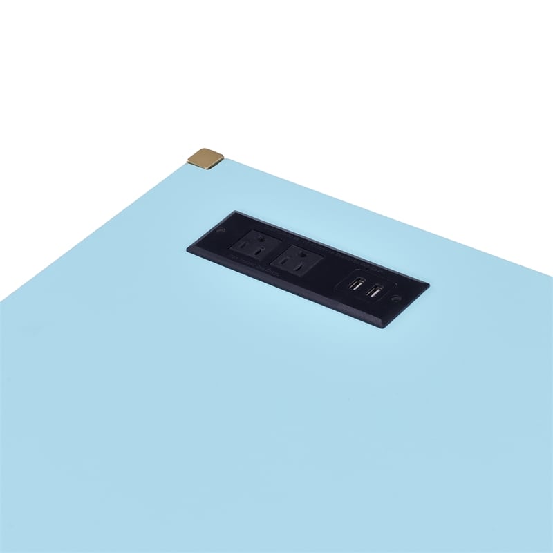 Pemberly Row Modern Wood Writing Desk with USB Port in Aruba Blue