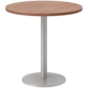 Pemberly Row 30&quot Round Wood Top Pedestal Dining Table in River Cherry and Silver