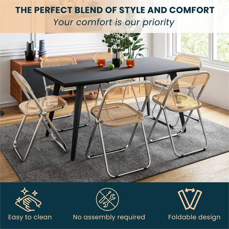 Pemberly Row Acrylic Folding Chair With Metal Frame in Tangerine