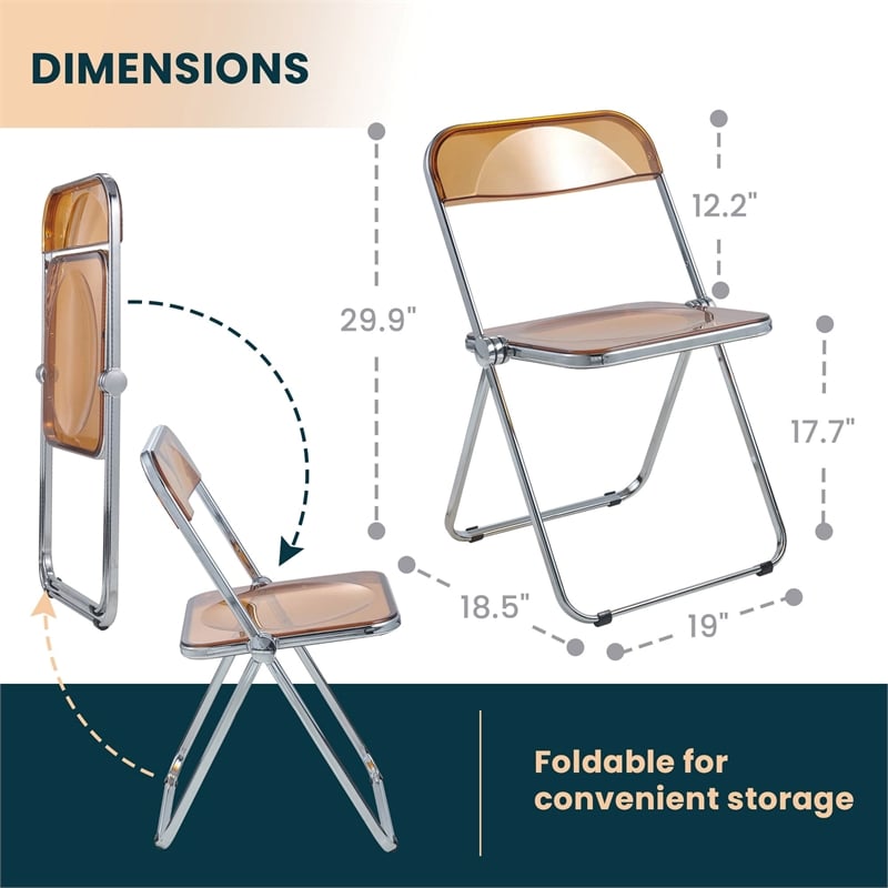 Pemberly Row Acrylic Folding Chair With Metal Frame in Tangerine