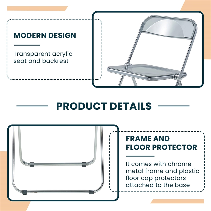 Pemberly Row Acrylic Folding Chair With Metal Frame in Black
