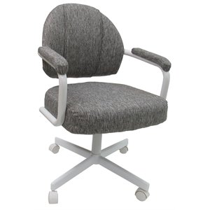Pemberly Row Swivel Tilt Dining Caster Chair with Arms in Gray Fabric on White