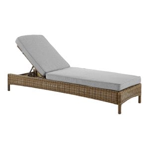 Pemberly Row Modern Wicker / Rattan Outdoor Chaise Lounge in Brown
