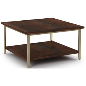 Pemberly Row Wood and Metal 34&quot Industrial Coffee Table in Dark Brown - Gold