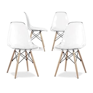 Pemberly Row 17.5&quot Plastic and Wood Dining Chairs in Clear (Set of 4)