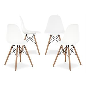 Pemberly Row 17.5&quot Plastic and Wood Dining Chairs in White (Set of 4)