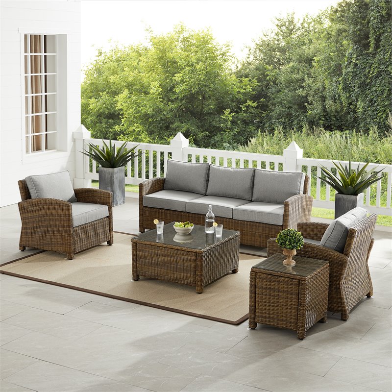 Pemberly Row Modern 5Pc Outdoor Fabric Sofa Set in Gray & Brown