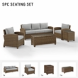Pemberly Row Modern 5Pc Outdoor Fabric Sofa Set in Gray & Brown