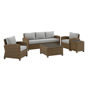 Pemberly Row Modern 5Pc Outdoor Fabric Sofa Set in Gray & Brown