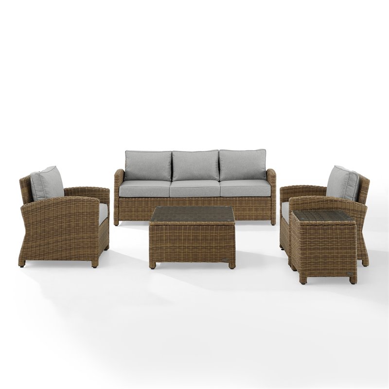 Pemberly Row Modern 5Pc Outdoor Fabric Sofa Set in Gray & Brown