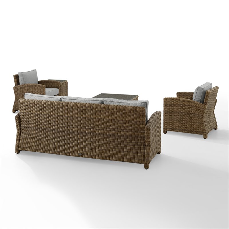 Pemberly Row Modern 5Pc Outdoor Fabric Sofa Set in Gray & Brown