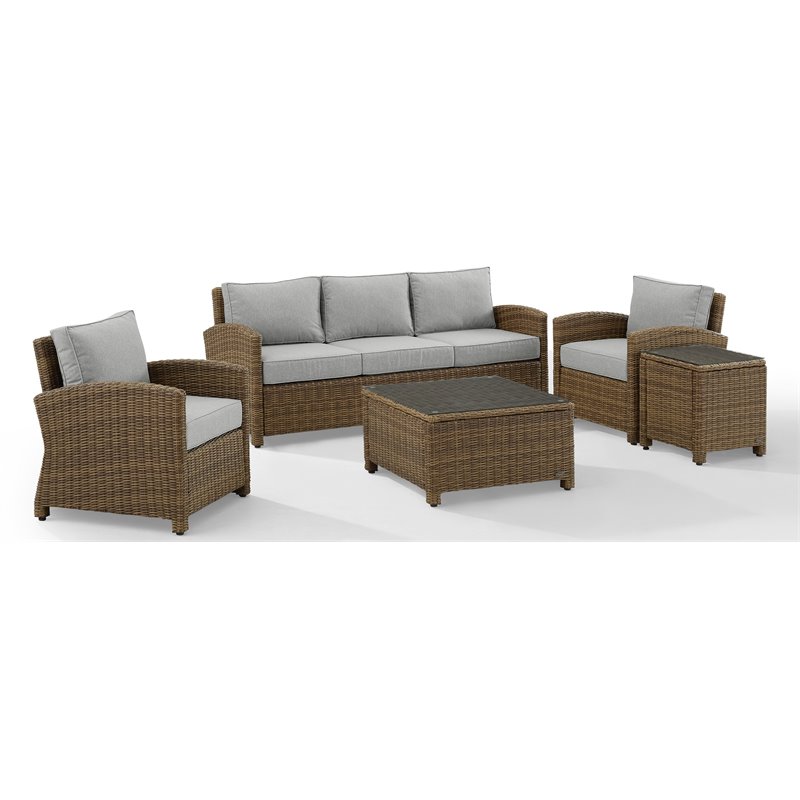 Pemberly Row Modern 5Pc Outdoor Fabric Sofa Set in Gray & Brown