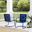Pemberly Row Metal Patio Dining Arm Chair in Glossy Navy (Set of 2)