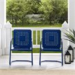 Pemberly Row Metal Patio Dining Arm Chair in Glossy Navy (Set of 2)
