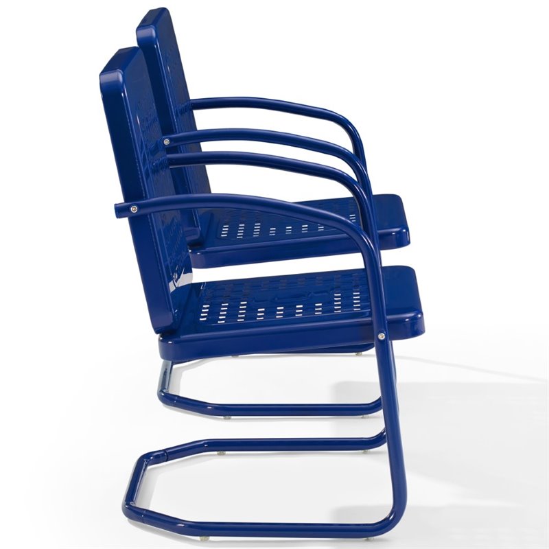 Pemberly Row Metal Patio Dining Arm Chair in Glossy Navy (Set of 2)