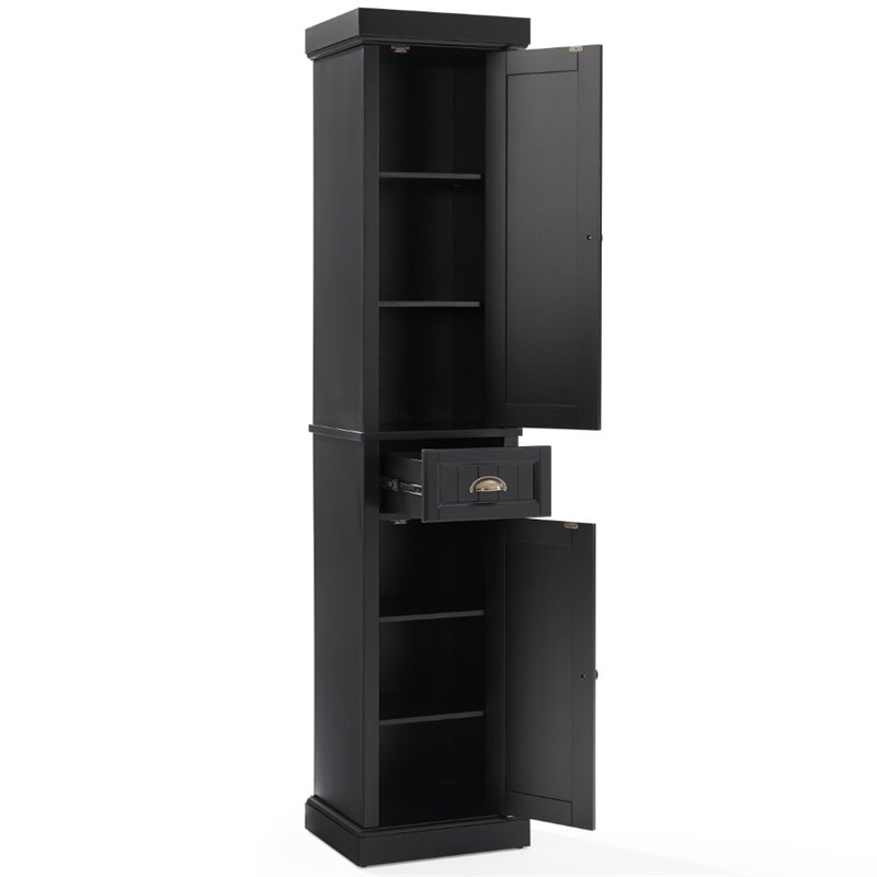 Pemberly Row Tall Coastal Wood Linen Cabinet in Distressed Black