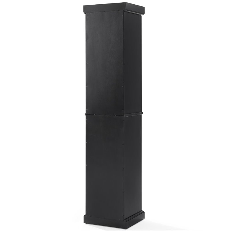 Pemberly Row Tall Coastal Wood Linen Cabinet in Distressed Black
