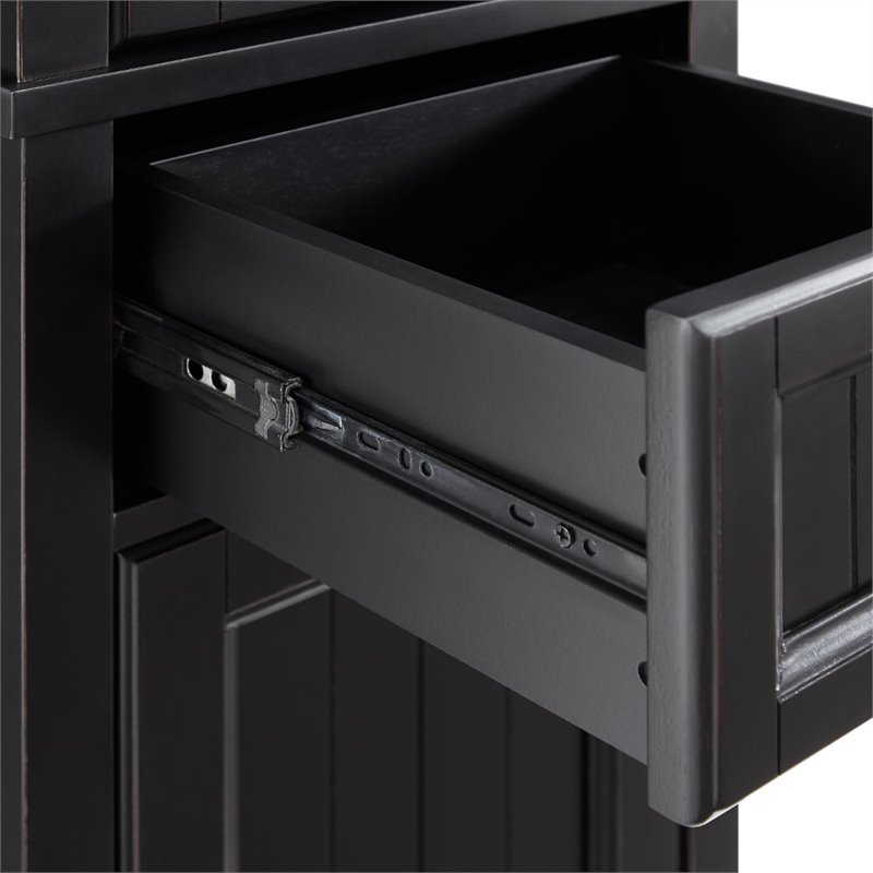 Pemberly Row Tall Coastal Wood Linen Cabinet in Distressed Black