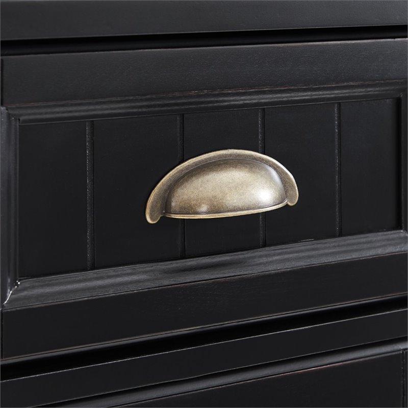 Pemberly Row Tall Coastal Wood Linen Cabinet in Distressed Black