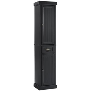 Pemberly Row Tall Coastal Wood Linen Cabinet in Distressed Black