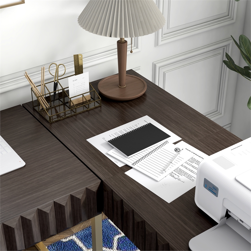 Pemberly Row Contemporary Wood 2-Piece Writing Desk Set in Walnut