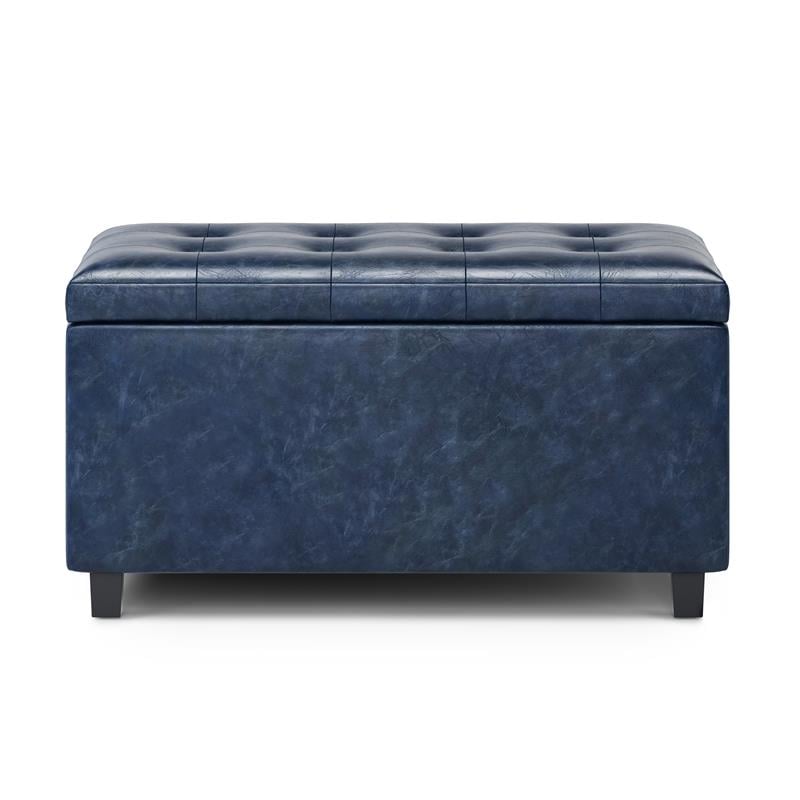Pemberly Row 34 in.W Contemporary Storage Ottoman in Denim Blue Faux Leather