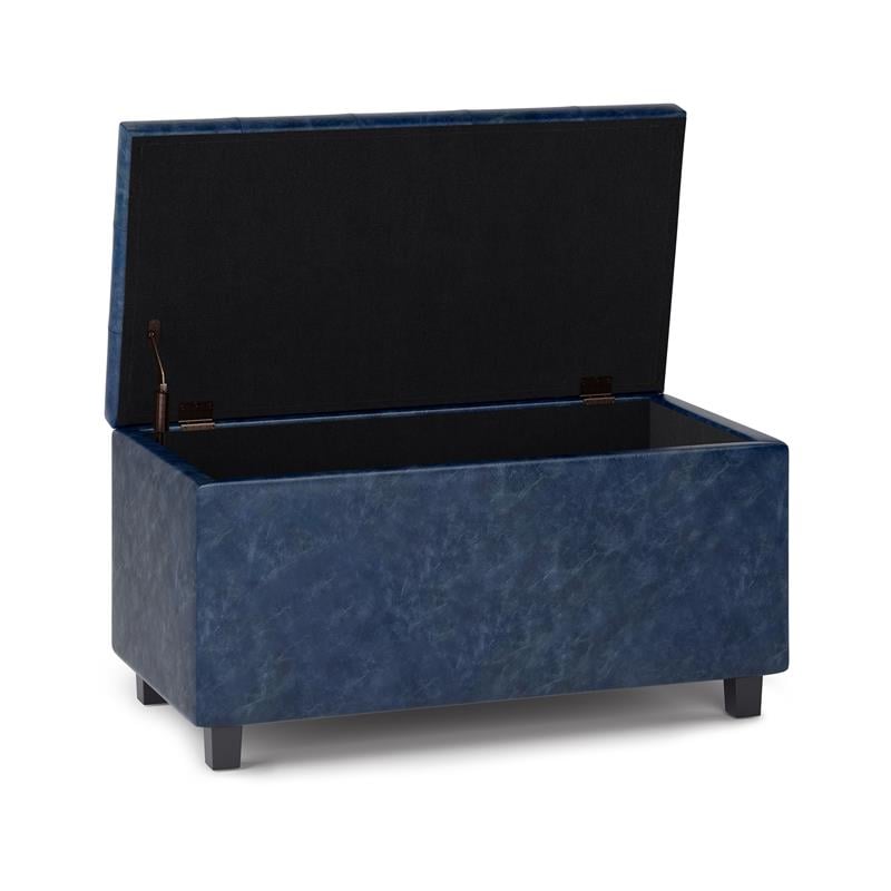 Pemberly Row 34 in.W Contemporary Storage Ottoman in Denim Blue Faux Leather