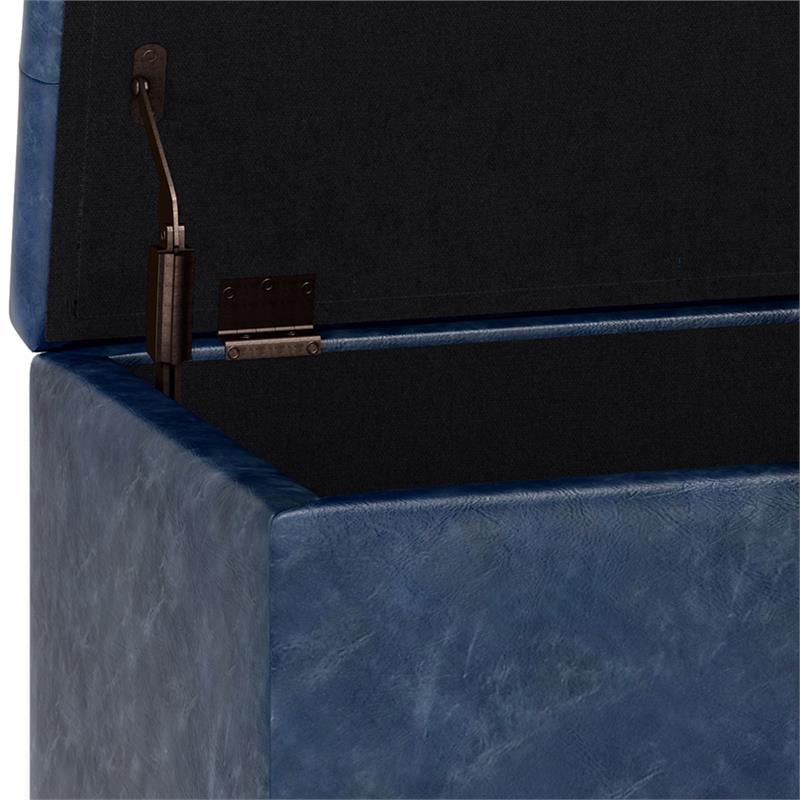 Pemberly Row 34 in.W Contemporary Storage Ottoman in Denim Blue Faux Leather