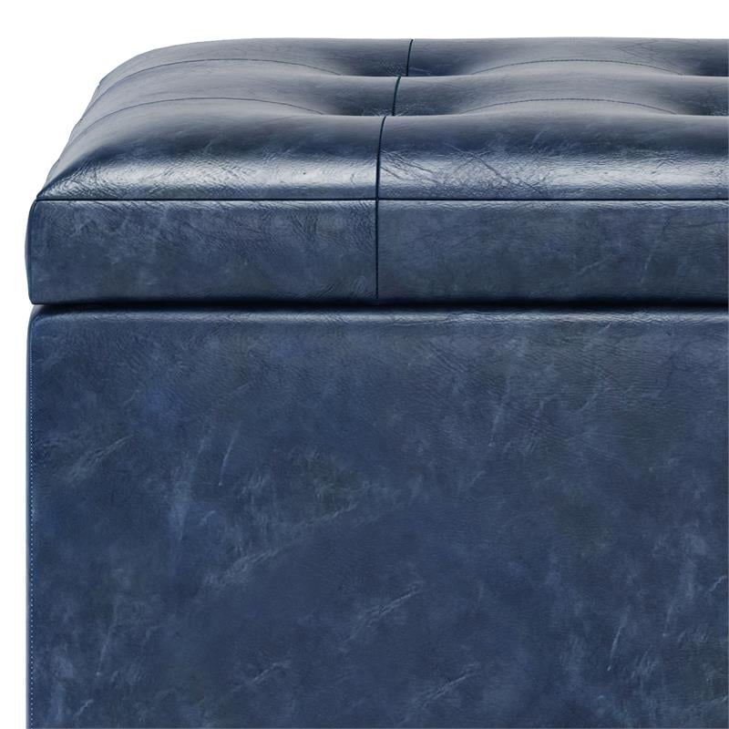Pemberly Row 34 in.W Contemporary Storage Ottoman in Denim Blue Faux Leather