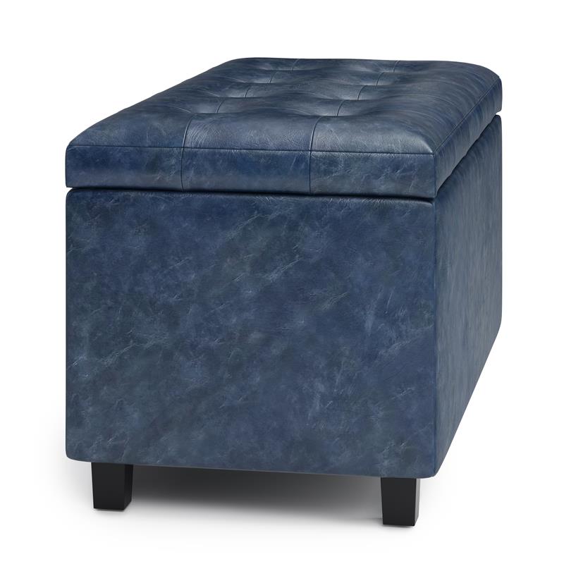 Pemberly Row 34 in.W Contemporary Storage Ottoman in Denim Blue Faux Leather