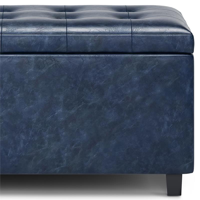 Pemberly Row 34 in.W Contemporary Storage Ottoman in Denim Blue Faux Leather