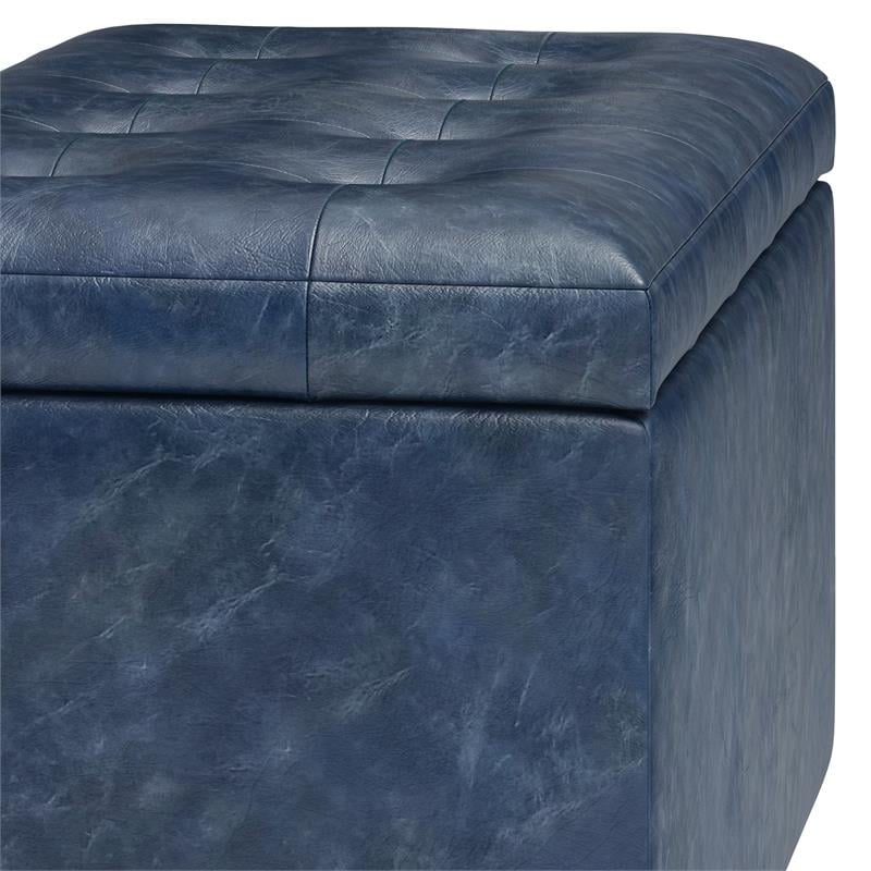 Pemberly Row 34 in.W Contemporary Storage Ottoman in Denim Blue Faux Leather