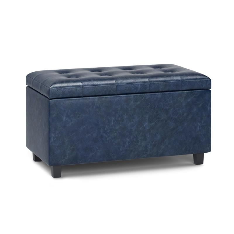 Pemberly Row 34 in.W Contemporary Storage Ottoman in Denim Blue Faux Leather