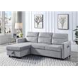 Pemberly Row Velvet Reversible Sleeper Sectional with Storage in Light Gray