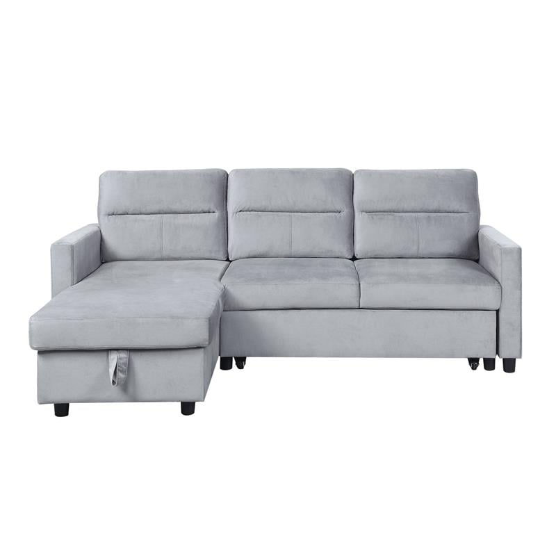 Pemberly Row Velvet Reversible Sleeper Sectional with Storage in Light Gray