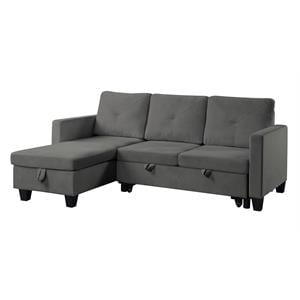 Pemberly Row Velvet Reversible Sleeper Sectional with Storage in Dark Gray