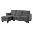 Pemberly Row Velvet Reversible Sleeper Sectional with Storage in Dark Gray
