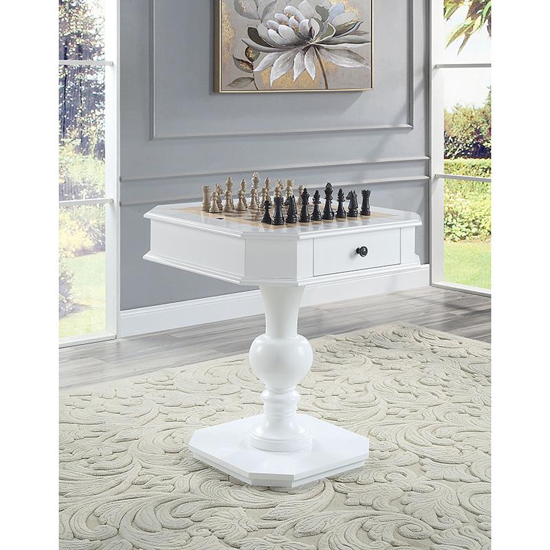 Pemberly Row Contemporary 2-Drawer Wood Game Table in White Finish