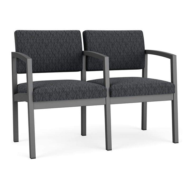 Pemberly Row Reception Waiting 2 Seats Chair - Charcoal Steel / Dark Gray