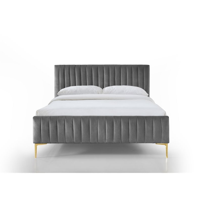 Pemberly Row Wood and Fabric Upholstered Queen Platform Bed in Charcoal